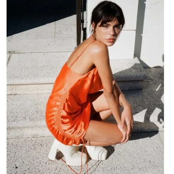 Zara Orange dress with ruched sides - Picture 2 of 2